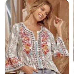 Savanna Jane South Beach Embroidered Leopard Top in Sage Grey Size Small